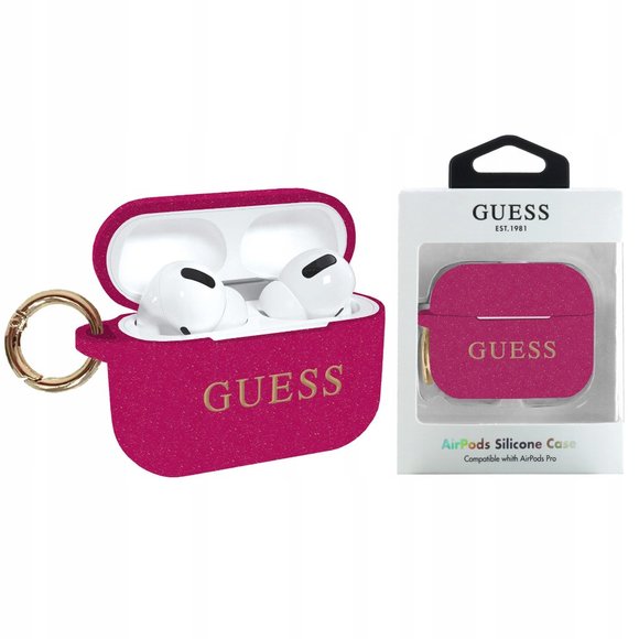 GUESS Pink Gold Glitter AirPod PRO Keychain Case - Picture 6 of 13